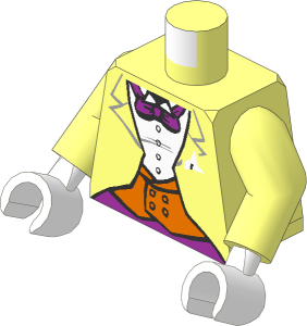 Minifig Torso with Arms and Hands with Dark Orange Vest and Purple Bow Tie Pattern