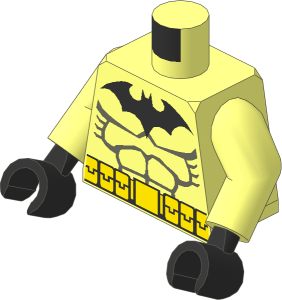Minifig Torso with Arms and Hands with Dark Grey, Black, and Yellow Batman Pattern