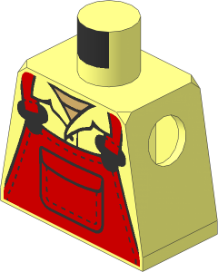 Minifig Torso with Medium Nougat Overalls with Silver Buckles over Shirt with Collar Pattern