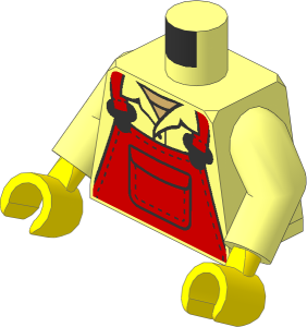 Minifig Torso with Arms and Hands with Medium Nougat Overalls with Silver Buckles over Shirt with Collar Pattern