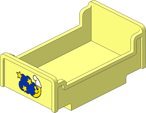 Duplo Bed  3 x  5 x  1.667 with Blue Cloud, Yellow Stars, Crescent Moon with Face and Sleeping Cap Pattern