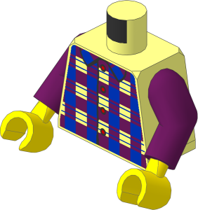 Minifig Torso with Arms and Hands with Blue and Dark Azure Plaid Shirt with Collar Pattern