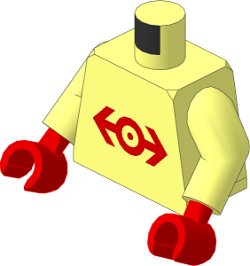 Minifig Torso with Arms and Hands with Large Red Train Logo Pattern