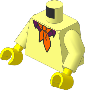 Minifig Torso with Light Nougat Hands with Sweater, Dark Azure Shirt, Collar and Orange Ascot Tie Pattern