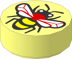 Tile  1 x  1 Round with Yellow and Medium Tan Bee Pattern