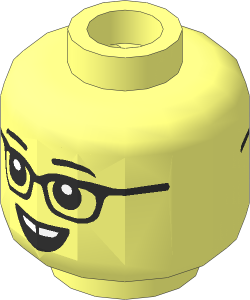 Minifig Head with Black Eyebrows and Glasses, Open Mouth Smile with Gap Teeth / Angry Frown 2-Sided Pattern