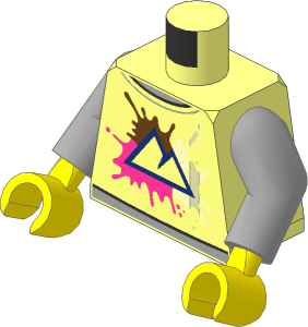 Minifig Torso with Arms and Hands with Mountains on Medium Azure, Bright Light Orange and Dark Pink Splotches Pattern