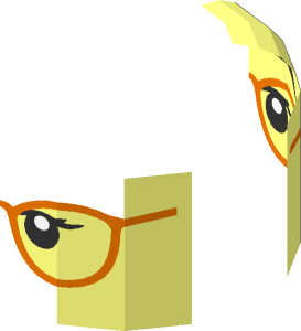 ~Minifig Head with Dark Orange Glasses, Medium Nougat Lips, Lopsided Grin / Frown 2-Sided Half Pattern