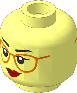 Minifig Head with Dark Orange Glasses, Medium Nougat Lips, Lopsided Grin / Frown 2-Sided Pattern