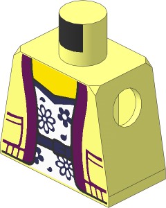 Minifig Torso with Cardigan with Dark Azure Trim Open over White Dress with Coral Flowers and Belt Pattern