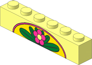 Brick  1 x  6 with Dark Pink Flower and Green Leaves on Yellow Arch Pattern