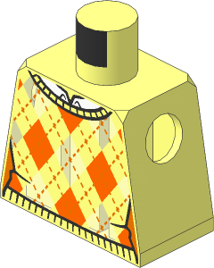 Minifig Torso with Knit Argyle Sweater Vest with Bright Light Orange and Orange Diamonds over White Shirt Pattern