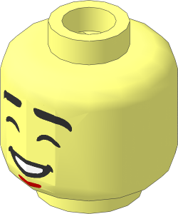 Minifig Head with Black Eyebrows, Closed Eyes, Medium Nougat Chin, Closed Mouth Smile / Open Mouth Smile 2-Sided Pattern