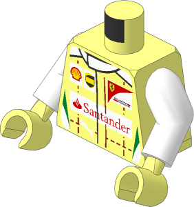 Minifig Torso with Arms and Hands with Race Suit with Scuderia Ferrari Logos and Tricolor Stripes Pattern