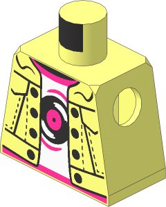 Minifig Torso with Jacket Open over White Shirt with Dark Pink Trim and Black Vinyl Record Pattern