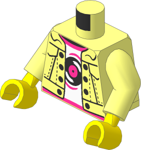 Minifig Torso with Arms and Hands with Jacket Open over White Shirt with Dark Pink Trim and Black Vinyl Record Pattern