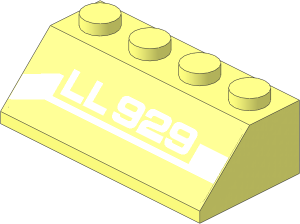 Slope Brick 45  2 x  4 with White 'LL929' Line Lowering Left Sticker