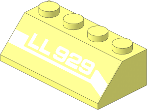 Slope Brick 45  2 x  4 with White 'LL929' Line Lowering Right Sticker