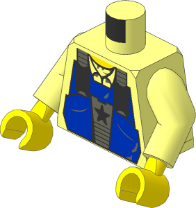 Minifig Torso with Arms and Hands with Blue Vest, Collar and Star Pattern