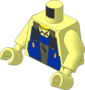 Minifig Torso with Arms and Hands with Blue Vest, Collar and Test Tube Pattern