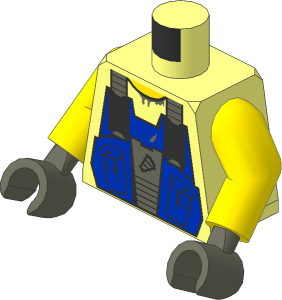 Minifig Torso with Arms and Hands with Blue Vest, Pockets, Shirt and Drill Pattern