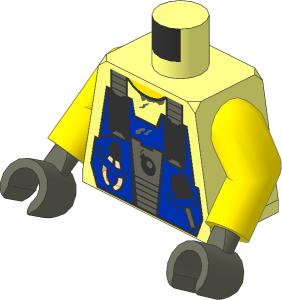 Minifig Torso with Arms and Hands with Blue Vest, Tools, Shirt and Bomb Pattern