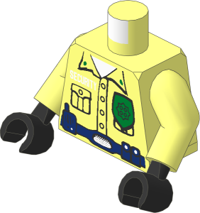 Minifig Torso with Arms and Hands with Security Guard, Gold Badge, Dark Blue Belt and Radio Pattern