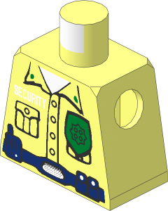 Minifig Torso with Security Guard, Gold Badge, Dark Blue Belt and Radio Pattern