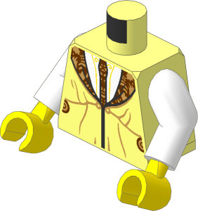 Minifig Torso with Arms and Hands with Reddish Brown and Dark Tan Tie and Lapels, Lavender Shirt Pattern