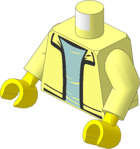 Minifig Torso with Arms and Light Nougat Hands with Jacket, Silver Zipper and Sand Blue Shirt Pattern