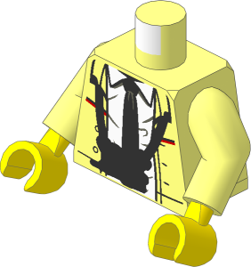 Minifig Torso with Arms and Light Nougat Hands with White Shirt, Black Tie and Ticket Machine Pattern