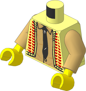 Minifig Torso with Arms and Hands with Sweater, Medium Nougat Chevrons, Tan Shirt and Black Tie Pattern