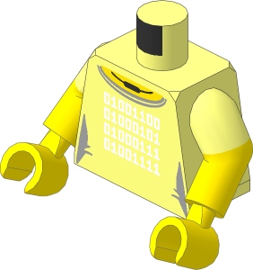 Minifig Torso with Dual Mould Arms and Hands with Female Outline Silver Necklace and White Binary Code for LEGO Pattern