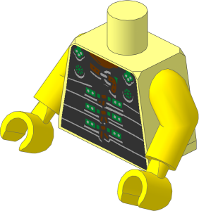 Minifig Torso with Arms and Hands with Metallic Silver Roman Segmented Body Armour Pattern