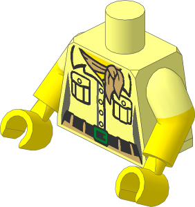 Minifig Torso with Dual Mould Arms and Hands with Female Shirt with  2 Pockets, Tan Scarf and Black Belt with Gold Buckle Pattern