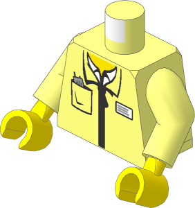 Minifig Torso with Arms and Hands with Zipper Jacket, White Shirt, Name Tag and Radio in Pocket Pattern