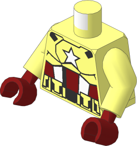Minifig Torso with Arms and Hands with Red/White Waist, Zipper and White Star Pattern