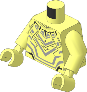 Minifig Torso with Arms and Hands with Body Armour with Dark Bluish Grey and Metallic Dark Grey Crossing Lines and Metallic Silver Teeth Necklace Pattern