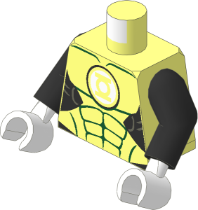 Minifig Torso with Arms and Hands with Green Lantern Logo on White Background and Muscles Outline Pattern
