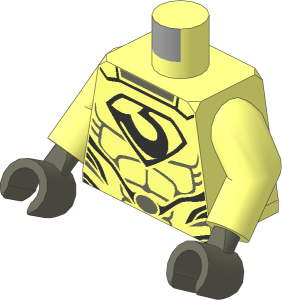 Minifig Torso with Arms and Hands with Silver Zod Emblem and Oval Belt Buckle and Muscles Outline Pattern