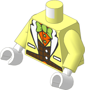 Minifig Torso with Arms and Hands with Medium Azure Vest, Orange Shirt and Lime Bow Pattern