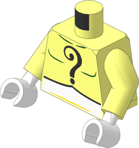 Minifig Torso with Arms and Hands with Riddler Black Question Mark on Chest and Back and Lavender Belt Pattern