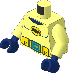 Minifig Torso with Arms and Hands with Batman Logo in Yellow Oval with Yellow Utility Belt and Gold Buckle Pattern