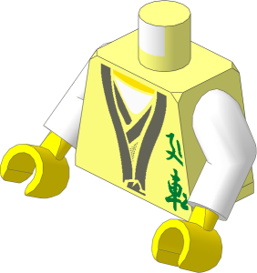 Minifig Torso with Arms and Hands with Gold Asian Characters Front and Dragon Back Pattern