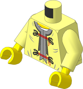Minifig Torso with Arms and Hands with Dragon Clasps, Yellow Chest and Red Ties Front and Dragon Back Pattern