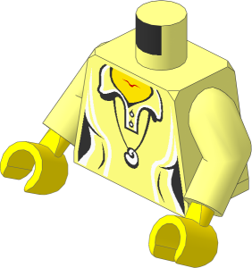 Minifig Torso with Arms and Hands with Female Shirt with Yellow Chest, Two Buttons and Shell Pendant Pattern