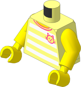 Minifig Torso with Yellow Arms and Hands with T-Shirt with  4 White Horizontal Stripes Front and Back with Cat Pattern