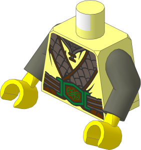 Minifig Torso with Arms and Hands with Leather Straps, Belt and Ornate Buckle Pattern
