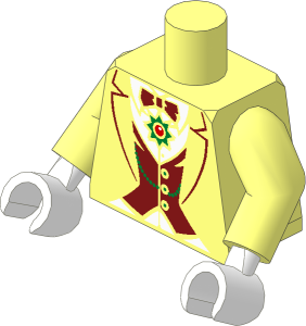 Minifig Torso with Arms and Hands with Dark Red Vest, Bow Tie, Gold Chain and Star Medallion Pattern