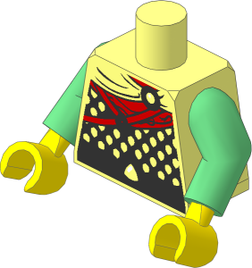 Minifig Torso with Arms and Hands with Silver Scale Mail, Straps and Cape Pattern